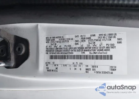 2012 Ford E-350 Super Duty Xlt z USA, uszkodzony, nr VIN 1FBNE3BL6CDA07889